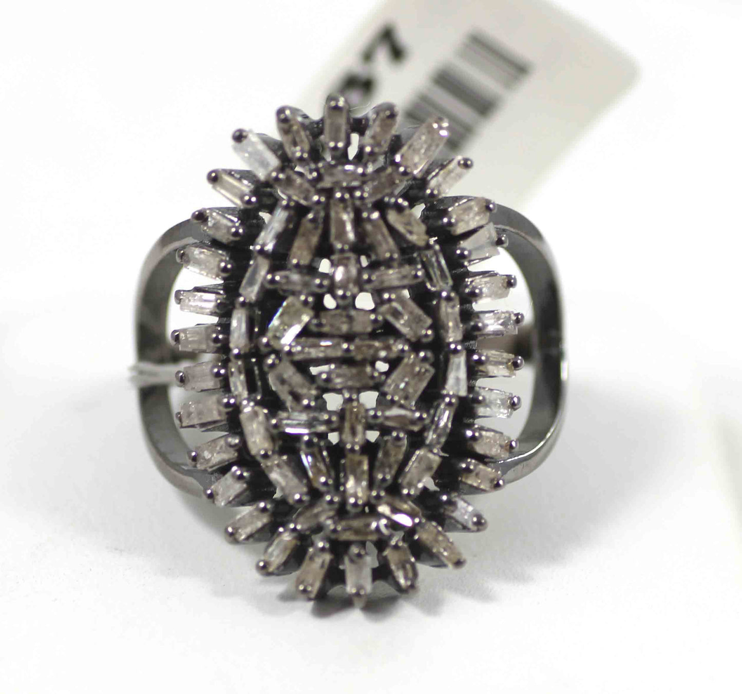 Silver Pave Tapered Baguette Diamond Ring .925 Oxidized Sterling Silver Diamond Ring, Genuine handmade pave diamond Ring.