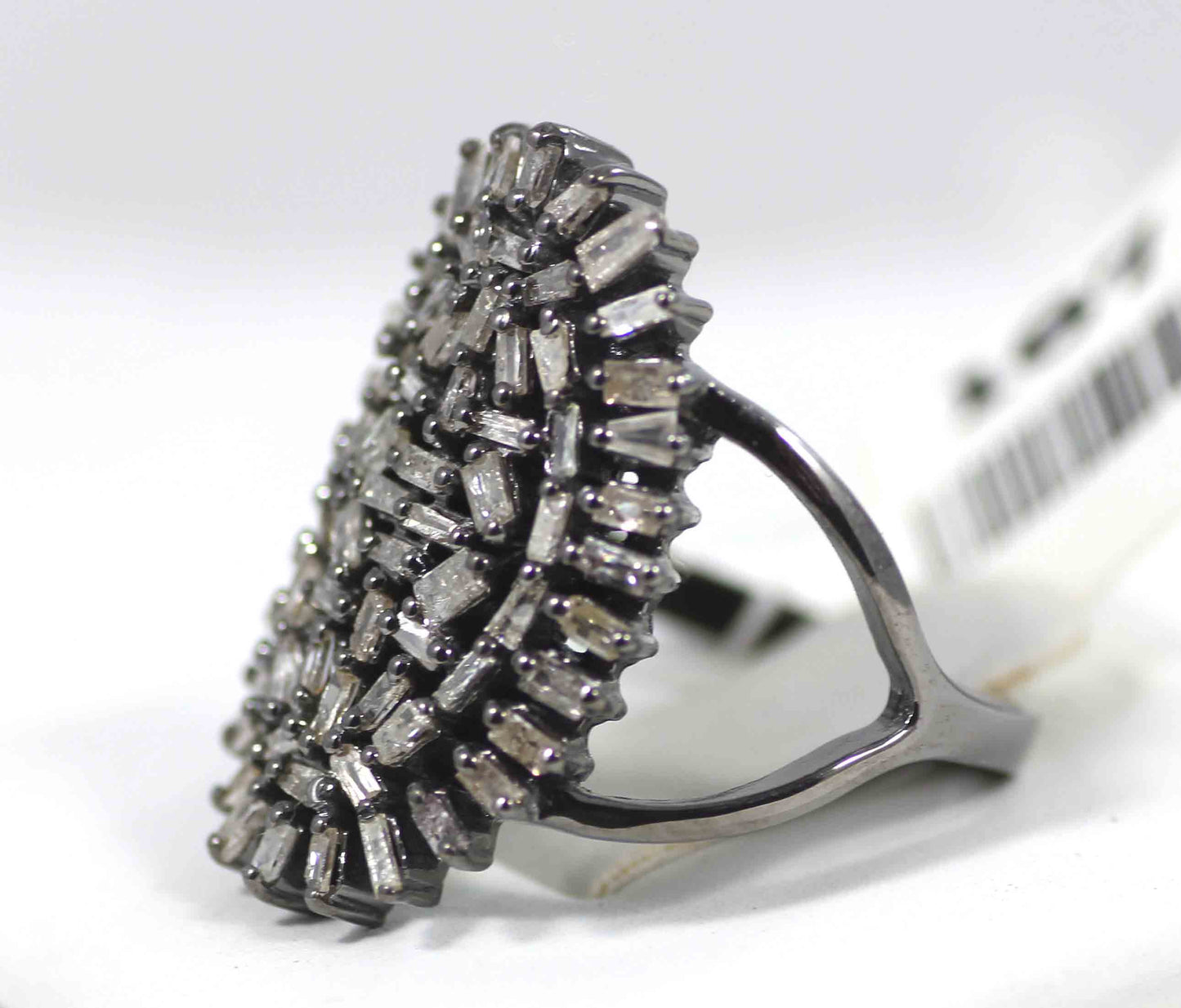 Silver Pave Tapered Baguette Diamond Ring .925 Oxidized Sterling Silver Diamond Ring, Genuine handmade pave diamond Ring.