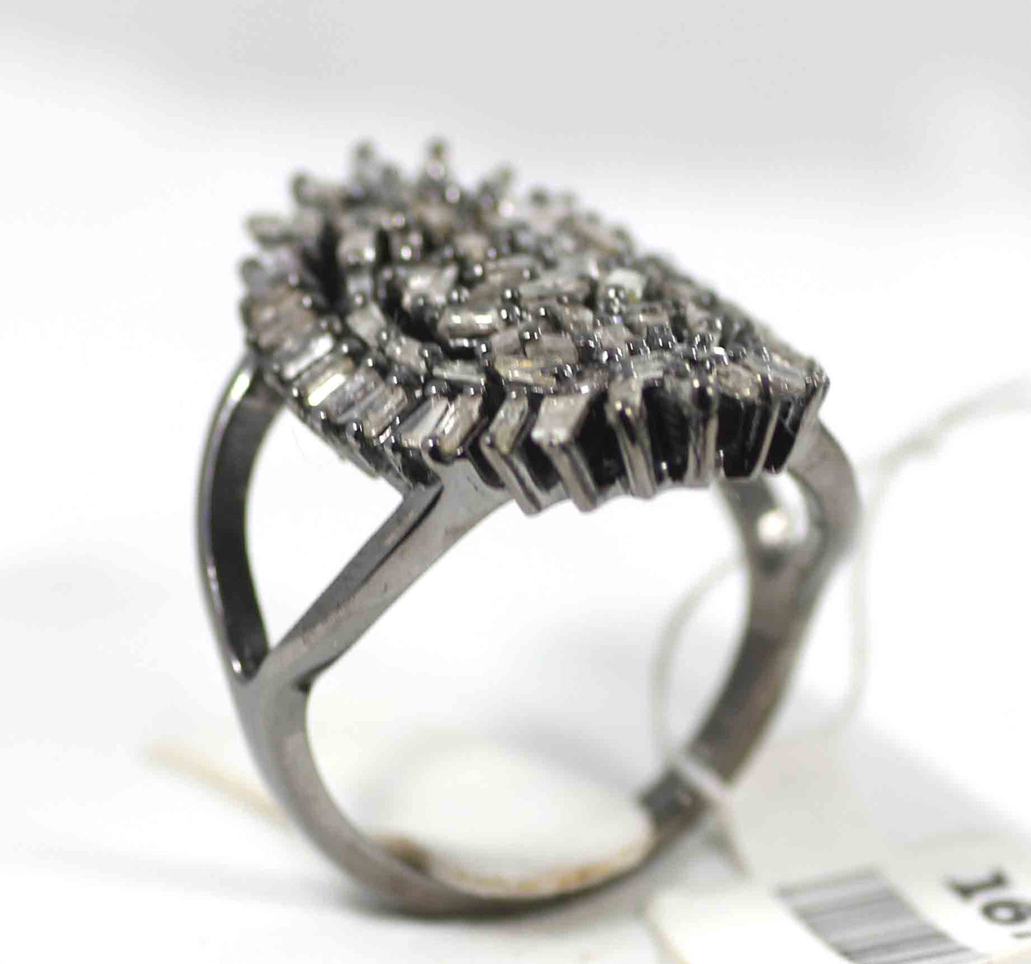 Silver Pave Tapered Baguette Diamond Ring .925 Oxidized Sterling Silver Diamond Ring, Genuine handmade pave diamond Ring.