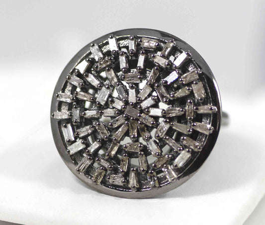 Silver Pave Tapered Baguette Diamond Ring .925 Oxidized Sterling Silver Diamond Ring, Genuine handmade pave diamond Ring Size Approx 1.20"(30 MM)