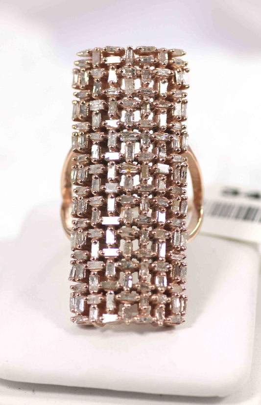 Silver Pave Tapered Baguette Diamond Ring .925 Oxidized Sterling Silver Diamond Ring, Genuine handmade pave diamond Ring Size Approx 1.60"(40 X 18 MM)