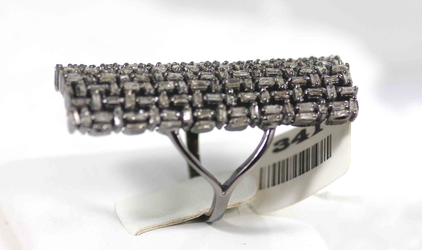 Silver Pave Tapered Baguette Diamond Ring .925 Oxidized Sterling Silver Diamond Ring, Genuine handmade pave diamond Ring Size Approx 1.60"(40 X 18 MM)