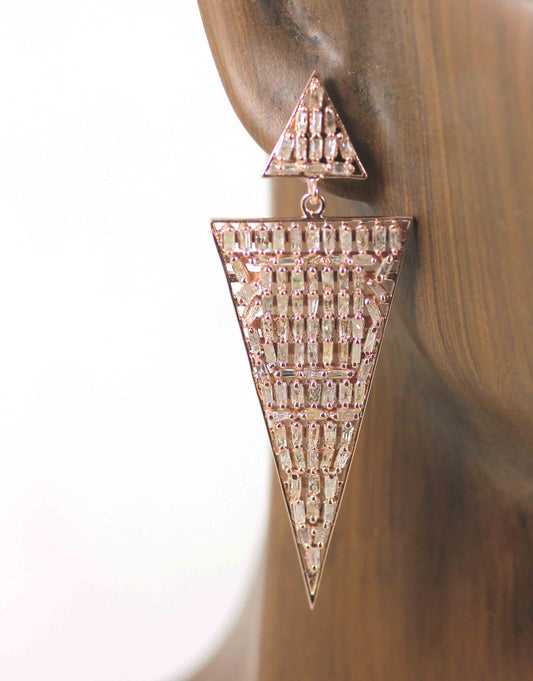 Silver Pave Tapered Baguette Diamond Earring .925 Oxidized Sterling Silver Diamond Earring, Genuine handmade pave diamond Earring Size 2.40"(21 X 60 MM )