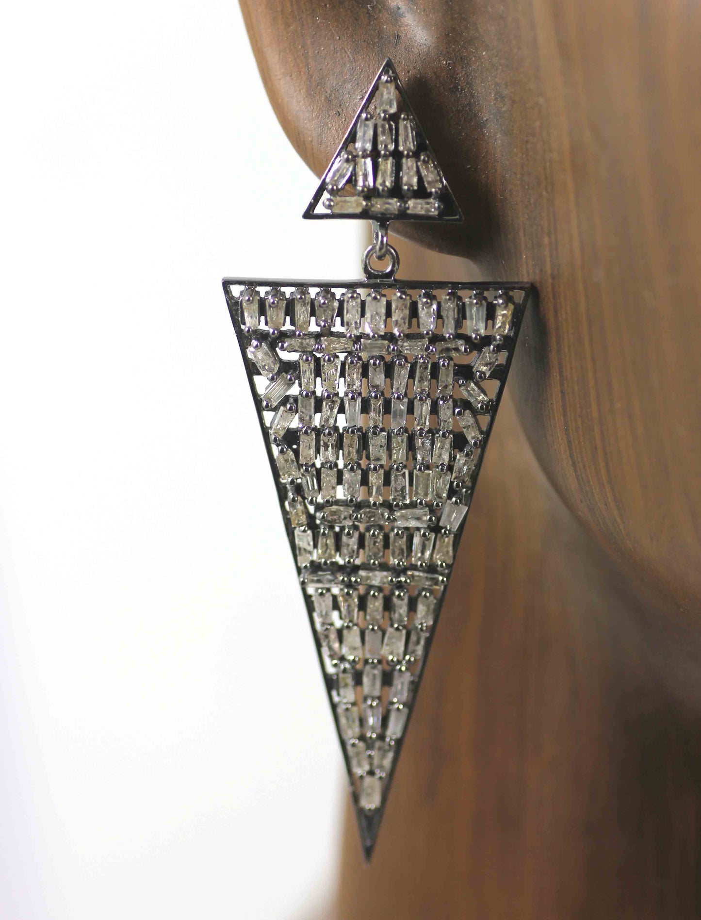 Silver Pave Tapered Baguette Diamond Earring .925 Oxidized Sterling Silver Diamond Earring, Genuine handmade pave diamond Earring Size 2.40"(21 X 60 MM )