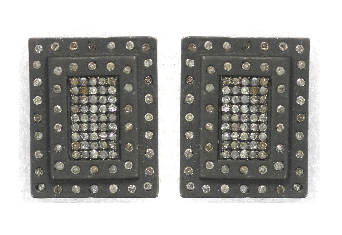 Rectangle Diamond Earring .925 Oxidized Sterling Silver Diamond Earring, Genuine handmade pave diamond Earring .