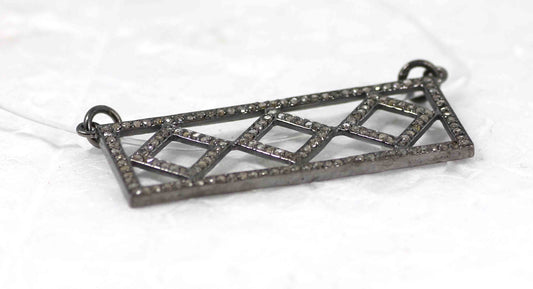 Silver Diamond Charm .925 Oxidized Sterling Silver Diamond Charms, Genuine handmade pave diamond Charm Size Approx 1.64"(41 x 16 MM)
