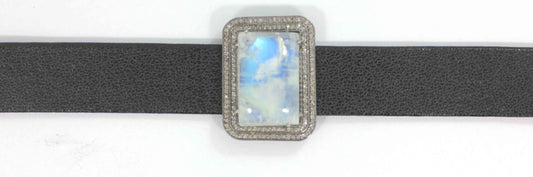 Leather Choker Necklaces With Pave Diamond. 925 Oxidized Sterling Silver Diamond necklaces, Genuine handmade pave diamond necklaces.