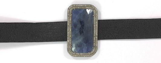 Rectangle Shape Leather Choker Necklaces With Pave Diamond. 925 Oxidized Sterling Silver Diamond necklaces, Genuine handmade pave diamond necklaces.