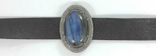 Leather Choker Necklaces With Pave Diamond. 925 Oxidized Sterling Silver Diamond necklaces, Genuine handmade pave diamond necklaces.