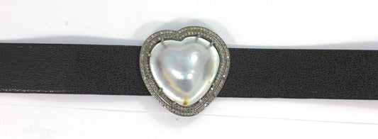 Leather Choker Necklaces With Pave Diamond. 925 Oxidized Sterling Silver Diamond necklaces, Genuine handmade pave diamond necklaces.