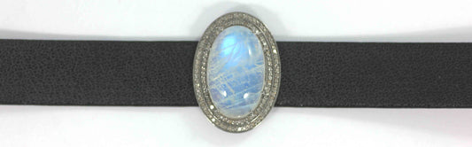 Oval Shape Leather Choker Necklaces With Pave Diamond. 925 Oxidized Sterling Silver Diamond necklaces, Genuine handmade pave diamond necklaces.