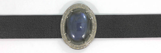 Leather Choker Necklaces With Pave Diamond. 925 Oxidized Sterling Silver Diamond necklaces, Genuine handmade pave diamond necklaces.