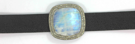 Leather Choker Necklaces With Pave Diamond. 925 Oxidized Sterling Silver Diamond necklaces, Genuine handmade pave diamond necklaces.