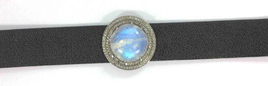 Round Shape Leather Choker Necklaces With Pave Diamond. 925 Oxidized Sterling Silver Diamond necklaces, Genuine handmade pave diamond necklaces.