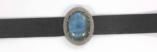 Leather Choker Necklaces With Pave Diamond. 925 Oxidized Sterling Silver Diamond necklaces, Genuine handmade pave diamond necklaces.