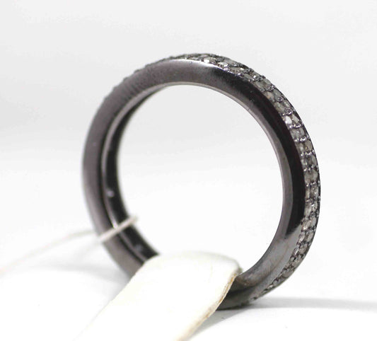 Round Pave Diamond Ring .925 Oxidized Sterling Silver Diamond Ring, Genuine handmade pave diamond Ring Size Approx (3.50 MM)