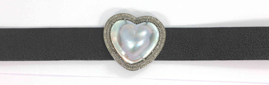 Heart Shape Leather Choker Necklaces With Pave Diamond. 925 Oxidized Sterling Silver Diamond necklaces, Genuine handmade pave diamond necklaces.