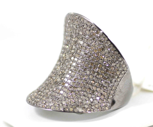 Silver Pave Diamond Ring .925 Oxidized Sterling Silver Diamond Ring, Genuine handmade pave diamond Ring Size Approx 1.08"(27 x 24 MM)