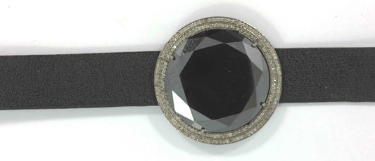 Round Shape Leather Choker Necklaces With Pave Diamond. 925 Oxidized Sterling Silver Diamond necklaces, Genuine handmade pave diamond necklaces.