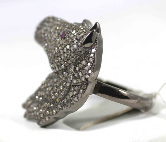 Horse Silver Pave Diamond Ring .925 Oxidized Sterling Silver Diamond Ring, Genuine handmade pave diamond Ring Size Approx 1.20"(30x26 MM)