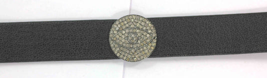 Evil Eye Shape Leather Choker Necklaces With Pave Diamond. 925 Oxidized Sterling Silver Diamond necklaces, Genuine handmade pave diamond necklaces.