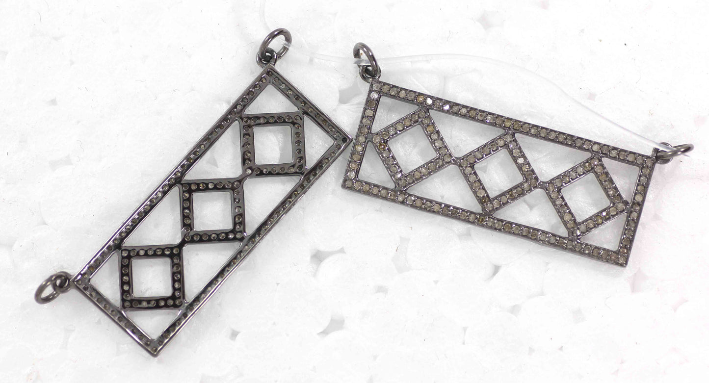 Silver Diamond Charm .925 Oxidized Sterling Silver Diamond Charms, Genuine handmade pave diamond Charm Size Approx 1.64"(41 x 16 MM)