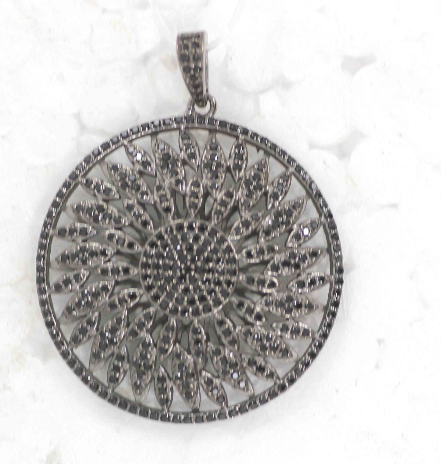 Black Spinel Charm, Pave Black Spinal ,Approx 1.80''( 45 mm) Oxidized Sterling Silver, Sterling Silver ,Black Spinel