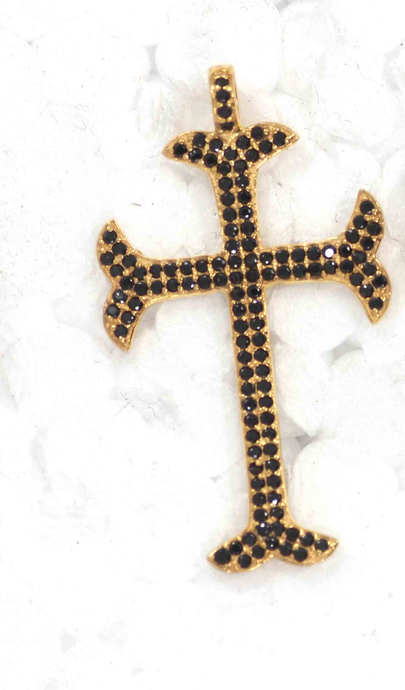 Cross Black Spinal Charm, Pave Black Spinal ,Approx 1.80''( 45 mm) Oxidized ,Black Spinel