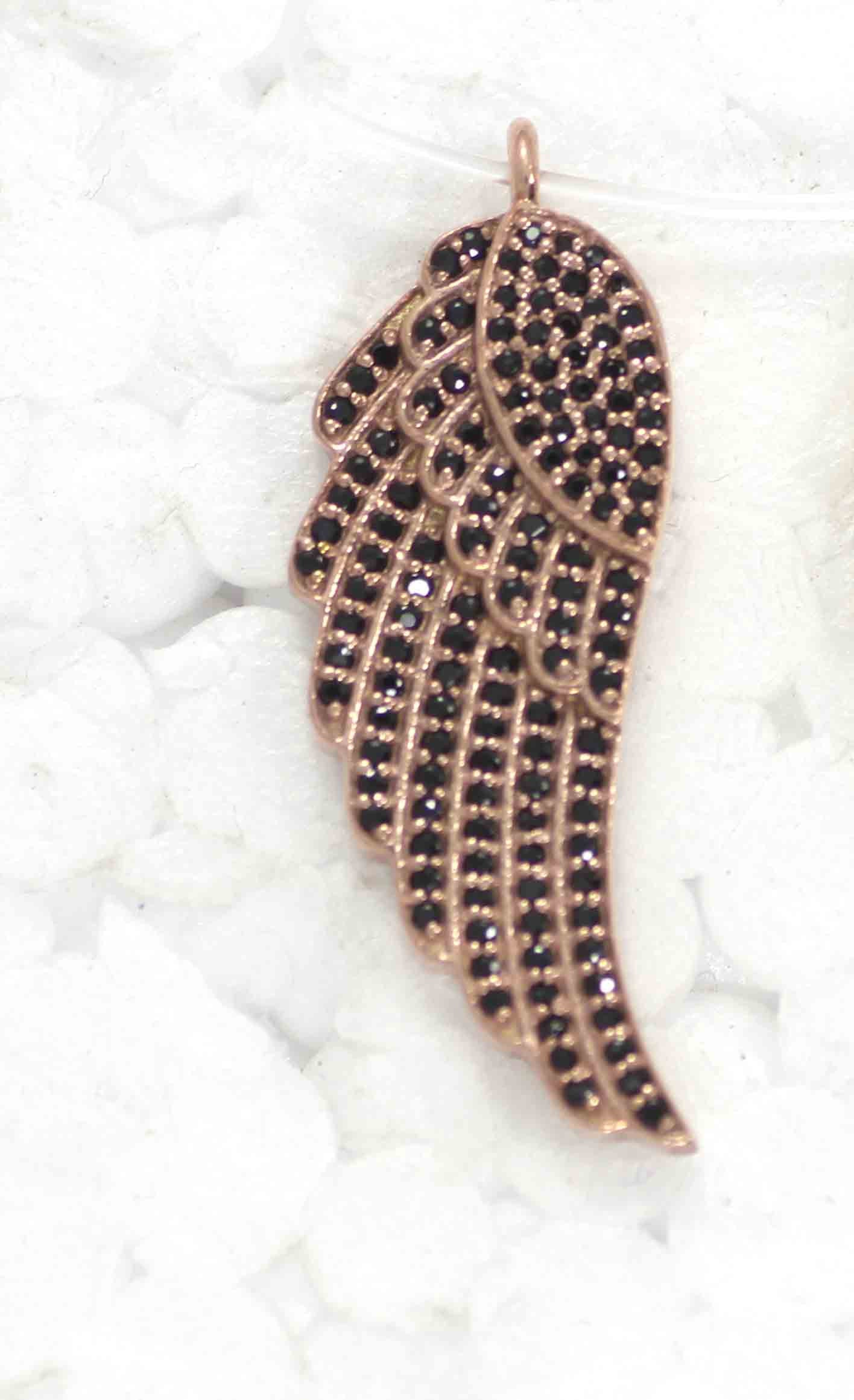 Wings Black Spinel Charm