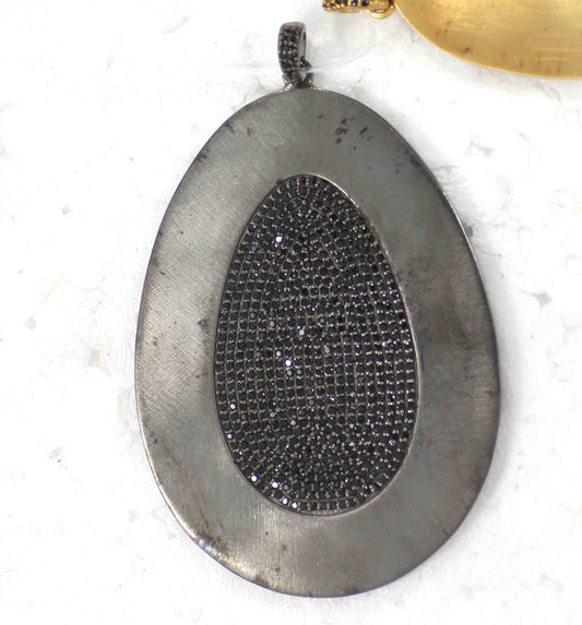 Black Spinel Charm, Pave Black Spinal ,Approx 1.60''( 40 mm) Oxidized Sterling Silver, Sterling Silver ,Black Spinel