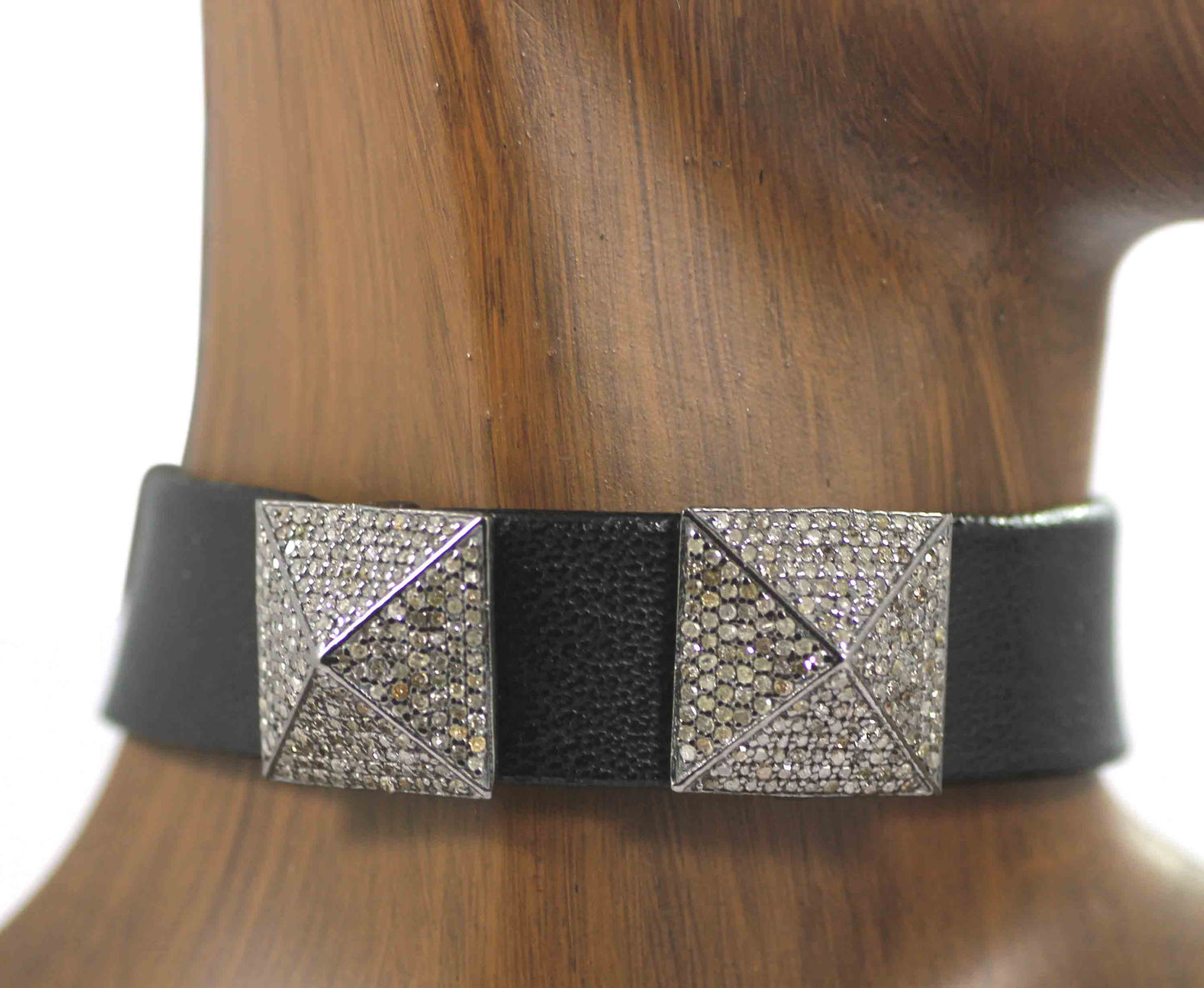 Leather Choker Necklaces With Pave Diamond. 925 Oxidized Sterling Silver Diamond necklaces, Genuine handmade pave diamond necklaces.