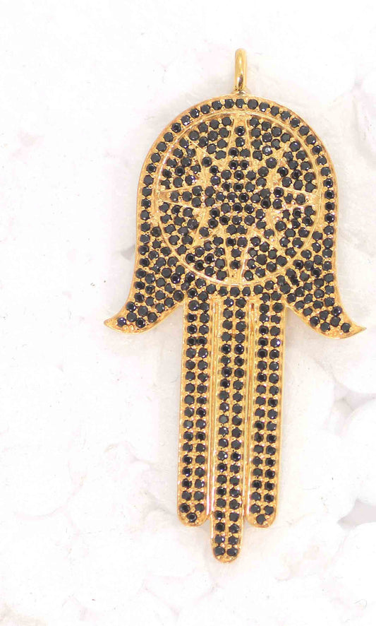 Hand Shape Black Spinal Charm, Pave Black Spinal ,Approx 1.60''( 20 x 40 mm) Oxidized ,Black Spinel