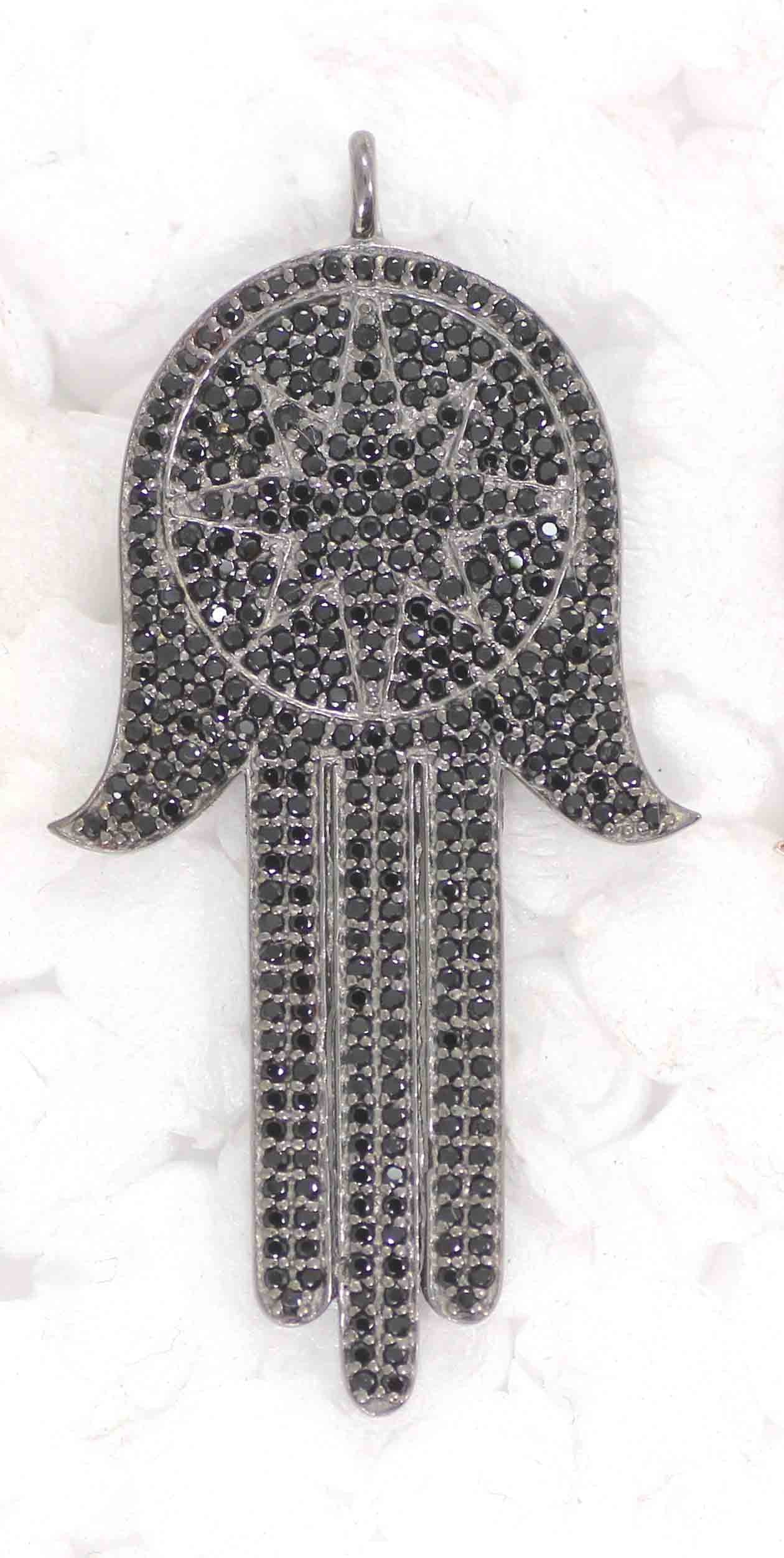 Hand Shape Black Spinal Charm, Pave Black Spinal ,Approx 1.60''( 20 x 40 mm) Oxidized ,Black Spinel