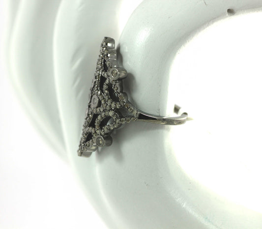 Silver Pave Diamond Ring .925 Oxidized Sterling Silver Diamond Ring, Genuine handmade pave diamond Ring.