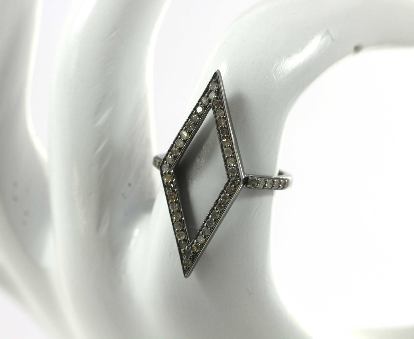 Open Silver Pave Diamond Ring .925 Oxidized Sterling Silver Diamond Ring, Genuine handmade pave diamond Ring.