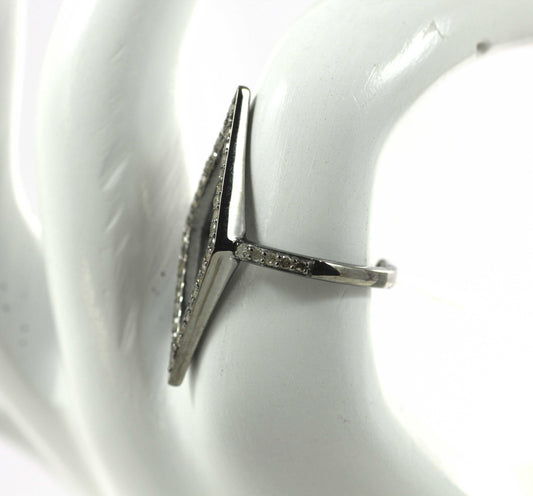 Open Silver Pave Diamond Ring .925 Oxidized Sterling Silver Diamond Ring, Genuine handmade pave diamond Ring.