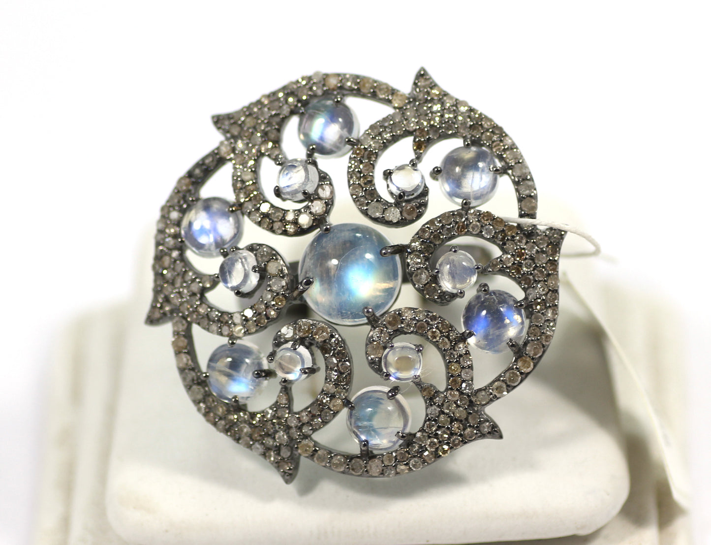 Flower Pave Diamond Ring .925 Oxidized Sterling Silver Diamond Ring, Genuine handmade pave diamond Ring Size Approx 1.28"(32 MM)