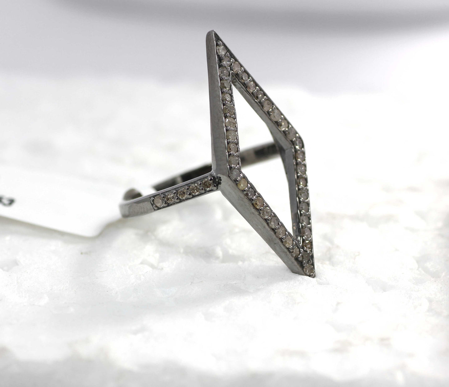 Open Silver Pave Diamond Ring .925 Oxidized Sterling Silver Diamond Ring, Genuine handmade pave diamond Ring.