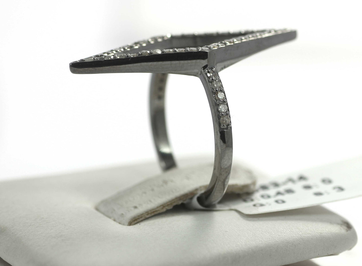 Open Silver Pave Diamond Ring .925 Oxidized Sterling Silver Diamond Ring, Genuine handmade pave diamond Ring.