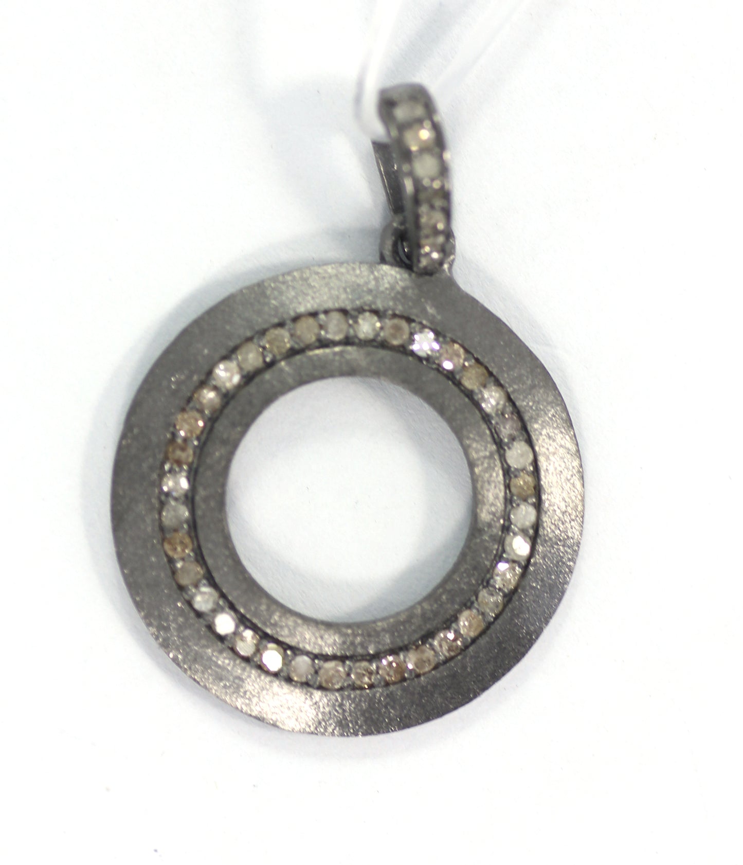 Silver Pave Diamond Pendant .925 Oxidized Sterling Silver Diamond Pendant, Genuine handmade pave diamond Pendant Size 25 MM