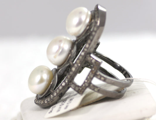 Silver Pave Diamond Ring .925 Oxidized Sterling Silver Diamond Ring, Genuine handmade pave diamond Ring Size Approx 1.52"(38 x 16 MM)