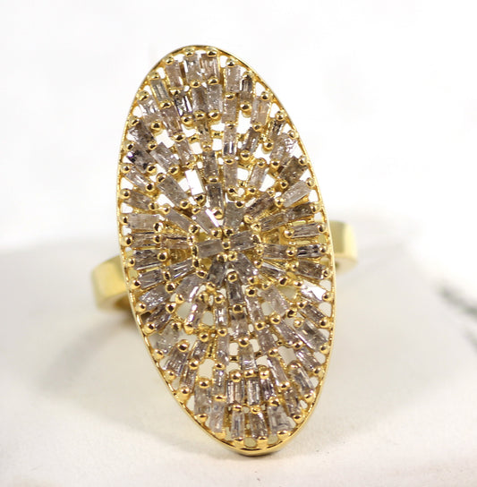 Oval Pave Tapered Baguette Diamond Ring .925 Oxidized Sterling Silver Diamond Ring, Genuine handmade pave diamond Ring Size Approx 1.60"(40 x 15 MM)