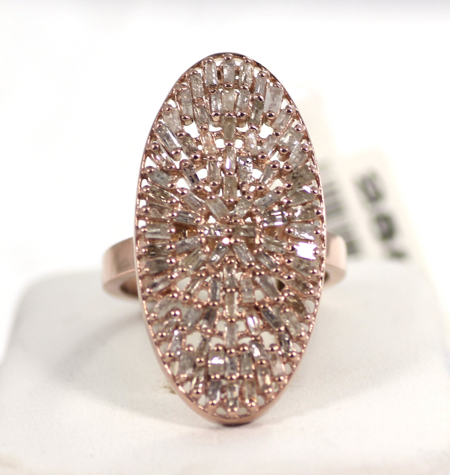Oval Pave Tapered Baguette Diamond Ring .925 Oxidized Sterling Silver Diamond Ring, Genuine handmade pave diamond Ring Size Approx 1.60"(40 x 15 MM)