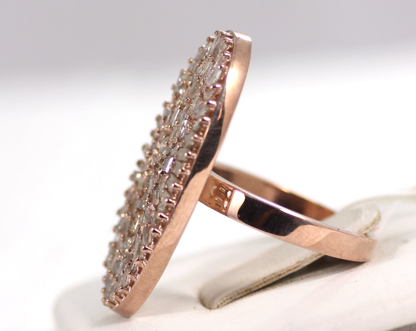 Oval Pave Tapered Baguette Diamond Ring .925 Oxidized Sterling Silver Diamond Ring, Genuine handmade pave diamond Ring Size Approx 1.60"(40 x 15 MM)