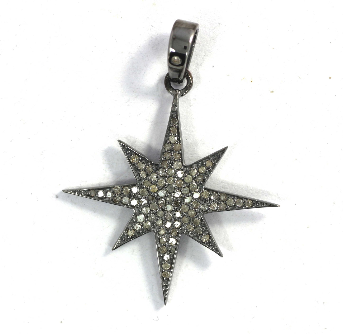 Star Shape Diamond Pendant .925 Oxidized Sterling Silver Diamond Pendant, Genuine handmade pave diamond Pendant.