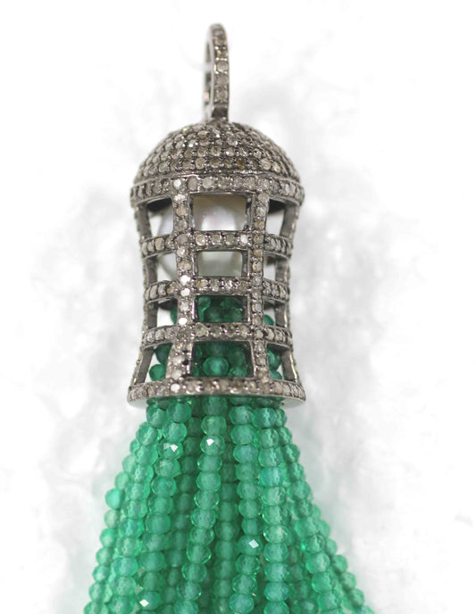Diamond And Green Onyx Tassel Necklace
