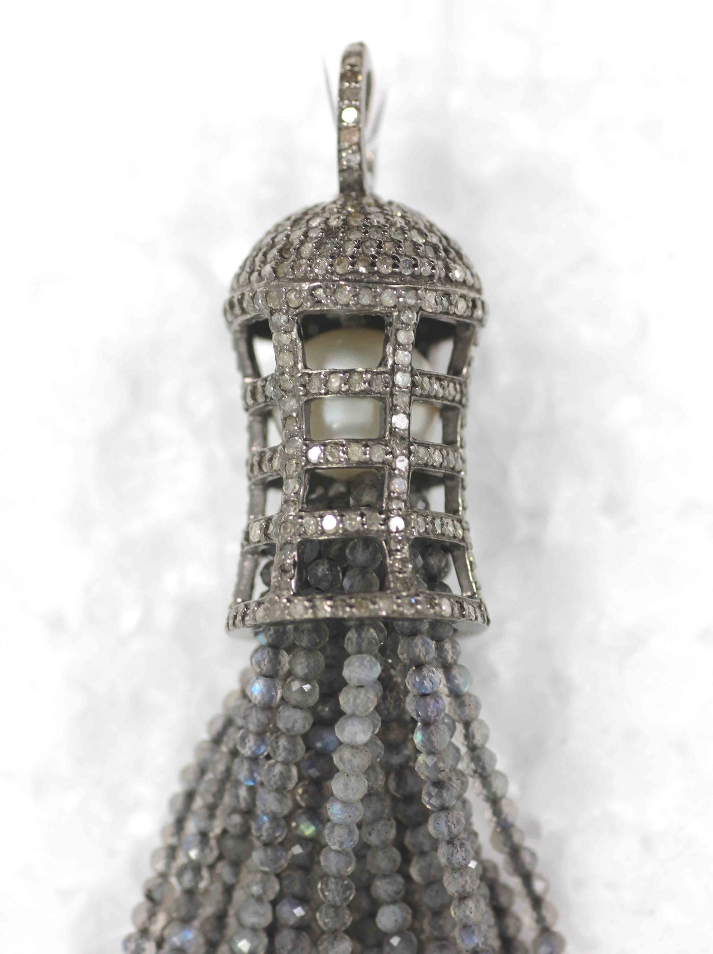 Diamond And Green Onyx Tassel Necklace