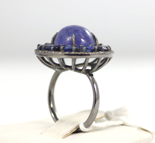 Silver Pave Diamond Ring .925 Oxidized Sterling Silver Diamond Ring, Genuine handmade pave diamond Ring Size Approx 0.92"(23 MM)