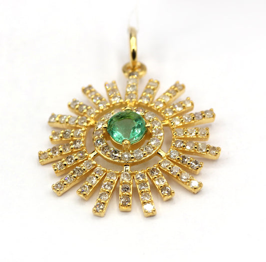Sunburst Shape 14k Solid Gold Diamond Pendants.