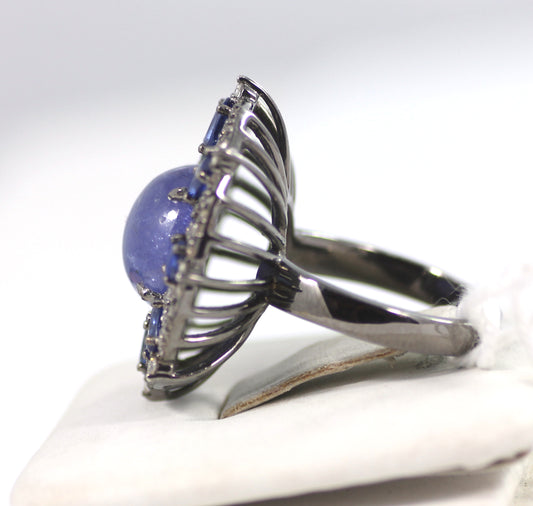 Silver Pave Diamond Ring .925 Oxidized Sterling Silver Diamond Ring, Genuine handmade pave diamond Ring Size Approx 1.00"(25 MM)